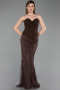 Robe de Soirée Longue Perlé Brun ABU6232