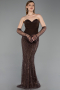 Robe de Soirée Longue Perlé Brun ABU6232