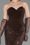 Robe de Soirée Longue Perlé Brun ABU6232
