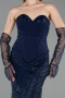 Robe de Soirée Longue Perlé Bleu Marine ABU6232
