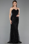 Robe de Soirée Longue Perlé Noir ABU6232