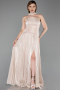 Robe de Soirée Longue Mousseline Beige ABU6233