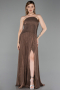Robe de Soirée Longue Mousseline Brun ABU6233