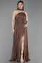 Robe de Soirée Longue Mousseline Brun ABU6233