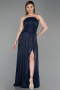 Robe de Soirée Longue Mousseline Bleu Marine ABU6233