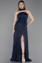 Robe de Soirée Longue Mousseline Bleu Marine ABU6233