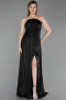 Robe de Soirée Longue Mousseline Noir ABU6233