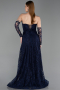 Robe de Soirée Longue Dantelle Bleu Marine ABU6229