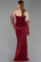 Robe de Soirée Longue Perlé Rouge Bordeaux ABU6232