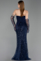 Robe de Soirée Longue Perlé Bleu Marine ABU6232