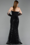 Robe de Soirée Longue Perlé Noir ABU6232
