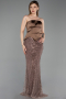 Robe de Soirée Longue Perlé Brun ABU6234