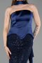 Robe de Soirée Longue Perlé Bleu Marine ABU6234