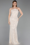 Robe de Soirée Longue Perlé Beige ABU6236