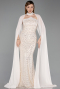 Robe de Soirée Longue Perlé Beige ABU6236
