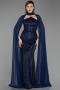 Robe de Soirée Longue Perlé Bleu Marine ABU6236