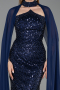 Robe de Soirée Longue Perlé Bleu Marine ABU6236