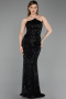 Robe de Soirée Longue Perlé Noir ABU6236