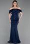 Robe de Soirée Longue Squameuse Bleu Marine ABU6237