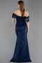 Robe de Soirée Longue Squameuse Bleu Marine ABU6237