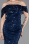 Robe de Soirée Longue Squameuse Bleu Marine ABU6237