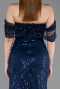Robe de Soirée Longue Squameuse Bleu Marine ABU6237