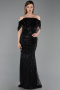 Robe de Soirée Longue Squameuse Noir ABU6237