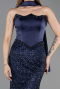 Robe de Soirée Longue Perlé Bleu Marine ABU6238