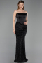 Robe de Soirée Longue Perlé Noir ABU6238