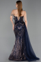 Robe de Soirée Longue Perlé Bleu Marine ABU6241