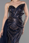 Robe de Soirée Longue Perlé Bleu Marine ABU6241