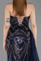 Robe de Soirée Longue Perlé Bleu Marine ABU6241