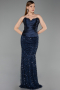 Robe de Soirée Longue Squameuse Bleu Marine ABU6242