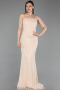 Robe de Soirée Longue Dantelle Beige ABU6207