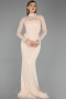 Robe de Soirée Longue Dantelle Beige ABU6207