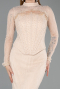 Robe de Soirée Longue Dantelle Beige ABU6207