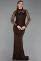 Robe de Soirée Longue Dantelle Brun ABU6207