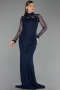 Robe de Soirée Longue Dantelle Bleu Marine ABU6207