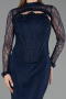 Robe de Soirée Longue Dantelle Bleu Marine ABU6207