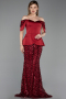 Robe de Soirée Longue Squameuse Rouge Bordeaux ABU6243