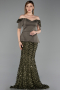 Robe de Soirée Longue Squameuse Kaki ABU6243