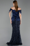 Robe de Soirée Longue Squameuse Bleu Marine ABU6243