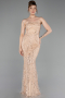 Robe de Soirée Longue Perlé Or ABU6220