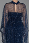 Robe de Soirée Longue Perlé Bleu Marine ABU6220