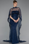 Robe de Soirée Longue Perlé Bleu Marine ABU6220