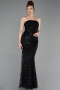 Robe de Soirée Longue Perlé Noir ABU6220