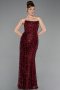 Robe de Soirée Longue Squameuse Rouge Bordeaux ABU6224