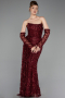 Robe de Soirée Longue Squameuse Rouge Bordeaux ABU6224