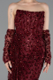 Robe de Soirée Longue Squameuse Rouge Bordeaux ABU6224