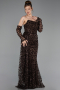 Robe de Soirée Longue Squameuse Brun ABU6224